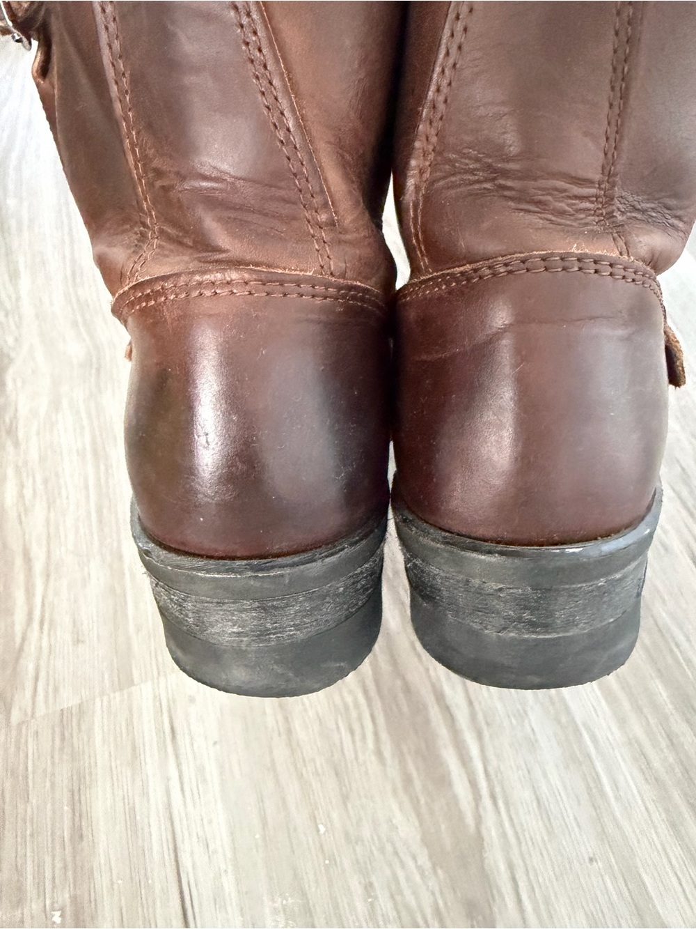 Frye Harness 8R ($458) Brown Distressed Leather Ankle Moto Boots Women Sz 8/8.5 - Picture 13 of 16